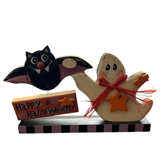 Handmade Happy Halloween Wooden Ghost & Bat Decoration - Picture 2 of 7